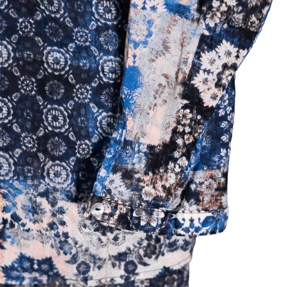 Soft Surroundings Women's Shirt Button Up Blue Brown Geometric Blouse Top Size L - Picture 9 of 9